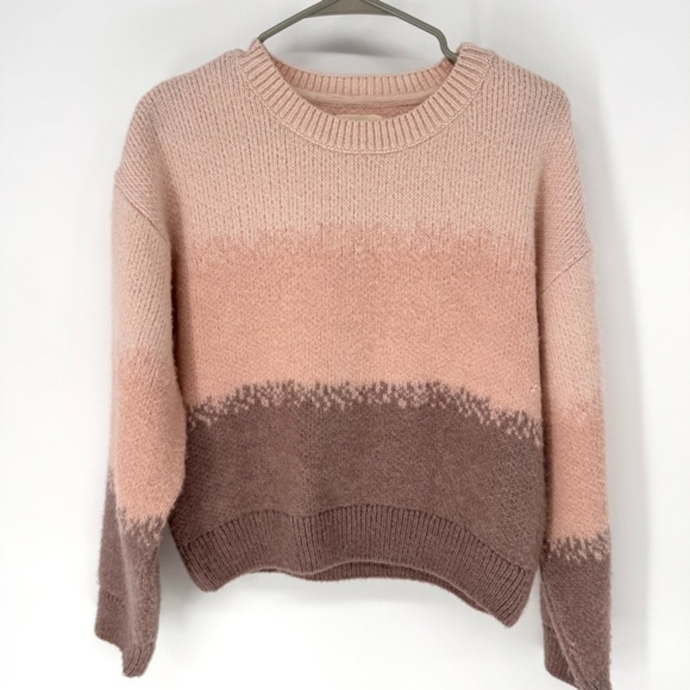 Anthropologie Maeve Ombre Crewneck Sweater in Blush Pink and Taupe Brown